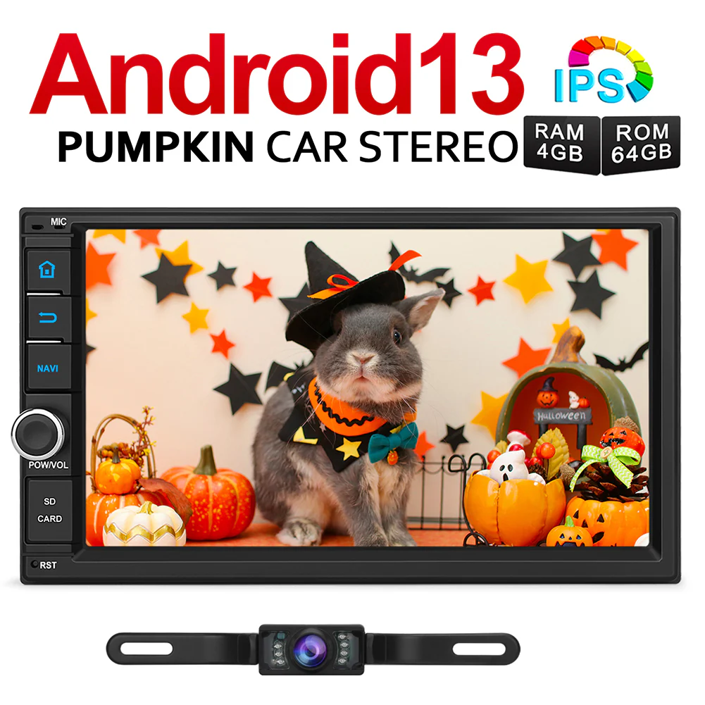 【4GB+64GB】Pumpkin 7 Zoll Doppel-DIN Android 13 Integrierte Carplay Autoradio mit Kamera